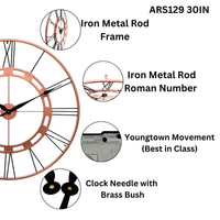 Artypillar Classic Iron Roman Skeleton Wall Clock – Copper & Black - 30 Inch