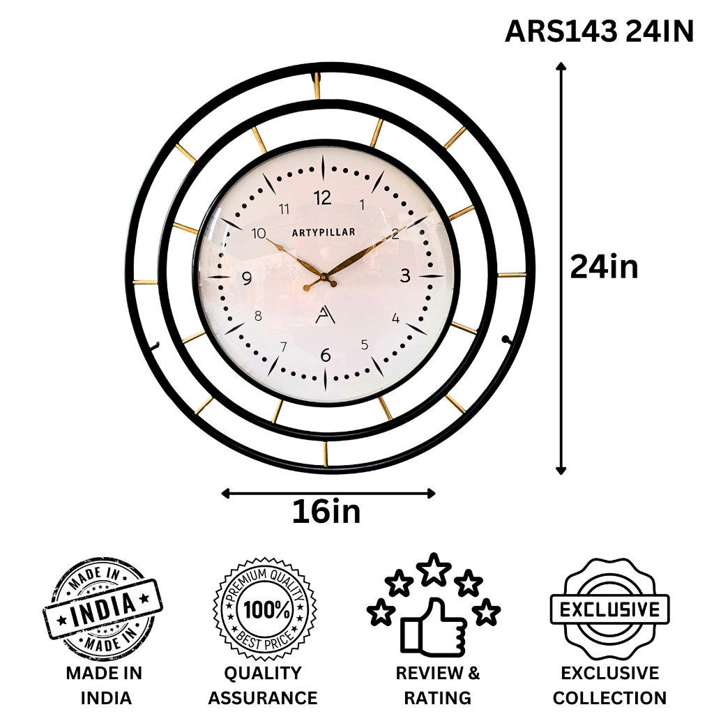 Artypillar Mid-Century Double Ring Designer Wall Clock – 24 Inch