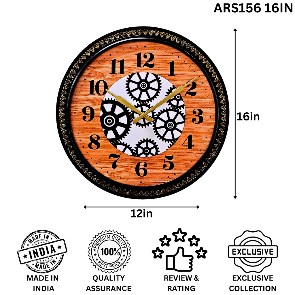 Artypillar Vintage Carved Wooden Gear Designer Wall Clock - 16 Inch