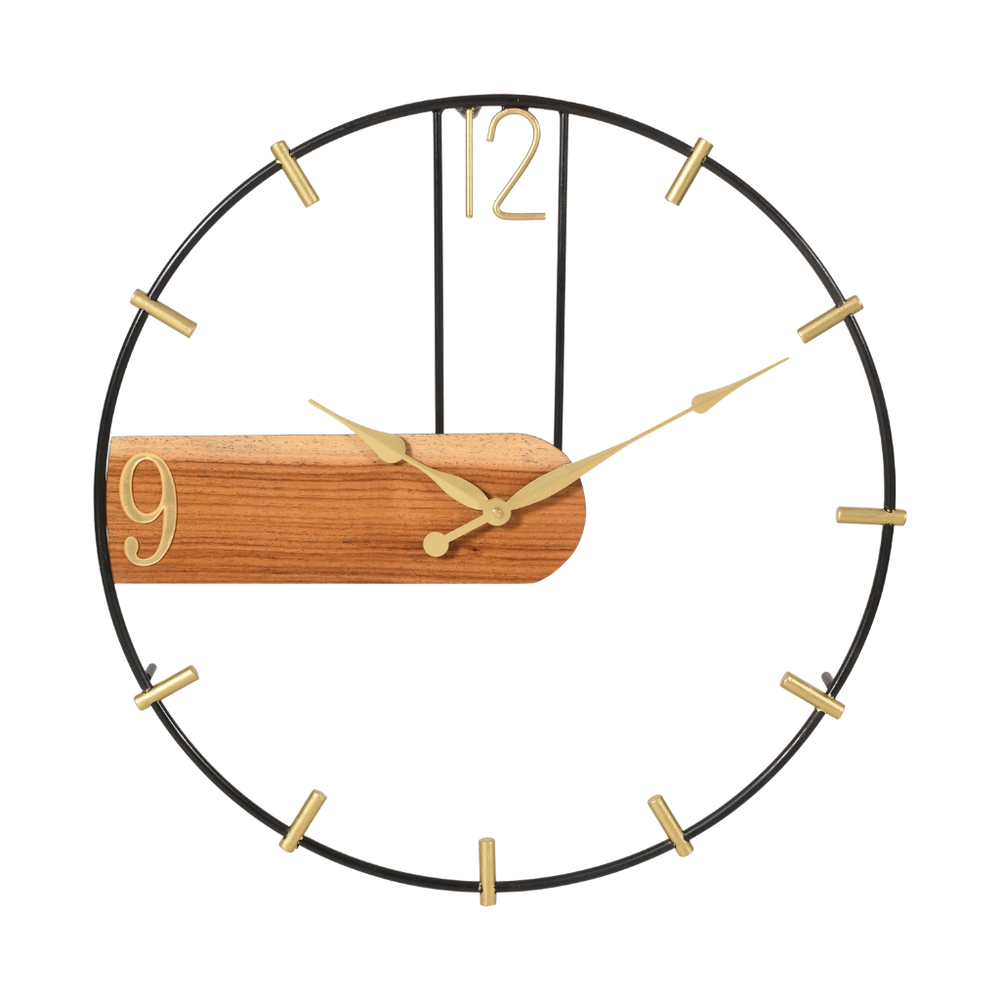 Artypillar 18-Inch Modern Classic Iron Wall Clock with Wooden Accent