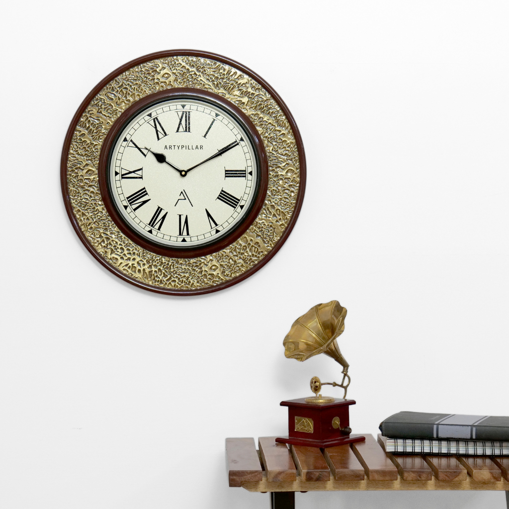 Artypillar Metal Emboss Classic Round Wall Clock - 16 Inch