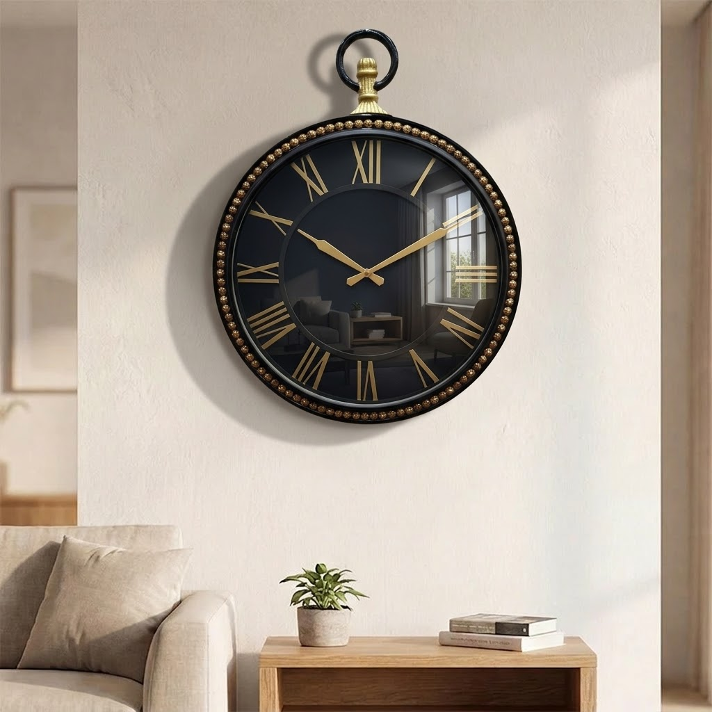 Artypillar Metal Emboss Roman Dial Round Wall Clock – 16 Inch