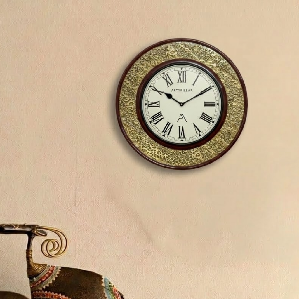 Artypillar Metal Emboss Classic Round Wall Clock - 16 Inch