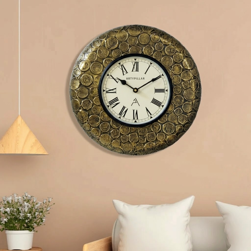 Artypillar Metal Emboss Designer Round Wall Clock - 12 Inch