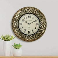 Artypillar Metal Emboss Floral Designer Round Wall Clock - 16 Inch