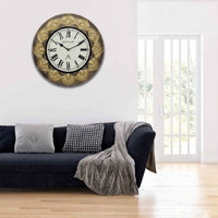 Artypillar Metal Emboss Floral Designer Round Wall Clock - 16 Inch